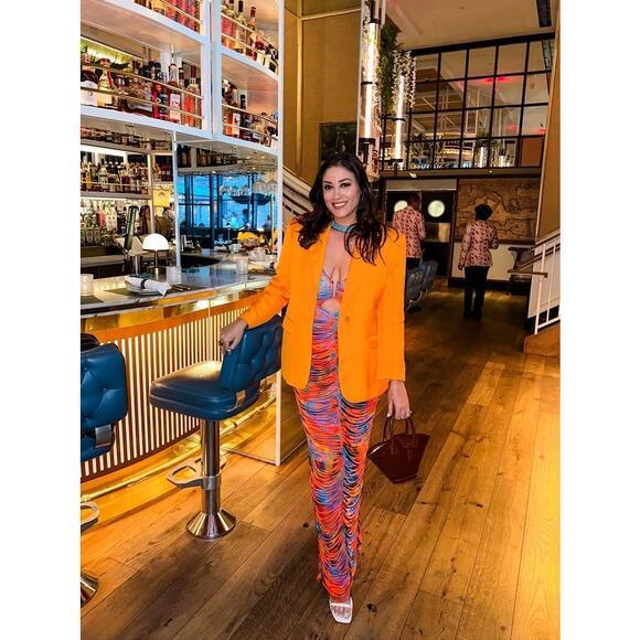 SANDRO Orange Crepe Collar Front Button Long Sleeves Harper Blazer Size 36 - Picture 16 of 16